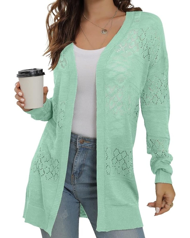 Casual Lightweight Long Sleeve Cardigan Loose Soft Drape Open Front Crochet Sweater Sun Protection Coverups Light Green $20.3...