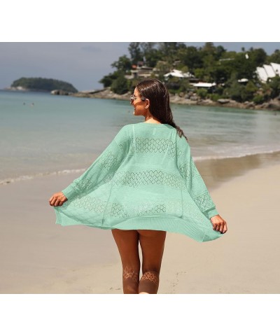 Casual Lightweight Long Sleeve Cardigan Loose Soft Drape Open Front Crochet Sweater Sun Protection Coverups Light Green $20.3...