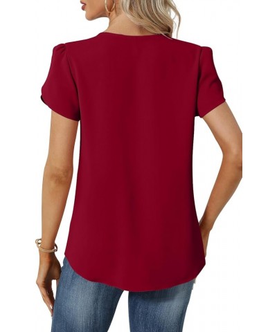 Womens Summer Tunic Tops Pleated Square Neck T Shirts Casual Petal Short Sleeve Blouses Petal Sleeve/Red $11.25 Tops