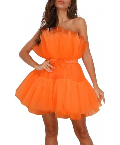 Women's Short Puffy Prom Dress Strapless Tulle Homecoming Dresses Mini Cocktail Party Poofy Tutu Gowns Orange-lace Up $31.00 ...