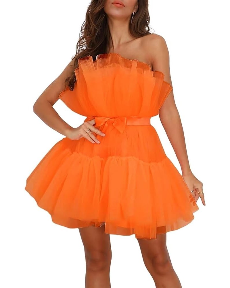 Women's Short Puffy Prom Dress Strapless Tulle Homecoming Dresses Mini Cocktail Party Poofy Tutu Gowns Orange-lace Up $31.00 ...