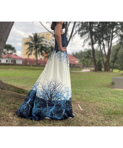 Maxi Dress Women Plus Size Floral Full Length Casual Summer Hawaiian Sundress Blue/ Art of Tree $24.98 Dresses