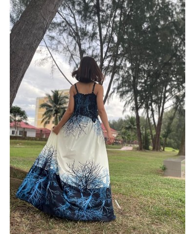 Maxi Dress Women Plus Size Floral Full Length Casual Summer Hawaiian Sundress Blue/ Art of Tree $24.98 Dresses