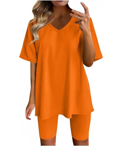 2 Piece Outfits for Women Fashion Solid Color Short Sleeves Shorts Home Loose Sport Casual Set 1-orange $10.75 Sleep & Lounge