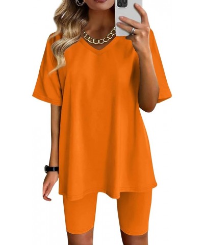 2 Piece Outfits for Women Fashion Solid Color Short Sleeves Shorts Home Loose Sport Casual Set 1-orange $10.75 Sleep & Lounge