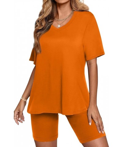 2 Piece Outfits for Women Fashion Solid Color Short Sleeves Shorts Home Loose Sport Casual Set 1-orange $10.75 Sleep & Lounge