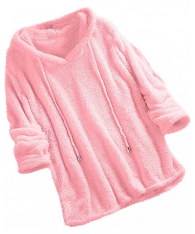 Women's Winter Coats Fashion Plush Pocket Long Sleeve Warm Coats Hooded Plush winter Coat For Women 2023 B-pink $11.34 Jackets