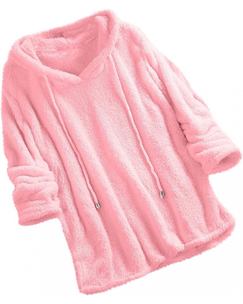 Women's Winter Coats Fashion Plush Pocket Long Sleeve Warm Coats Hooded Plush winter Coat For Women 2023 B-pink $11.34 Jackets