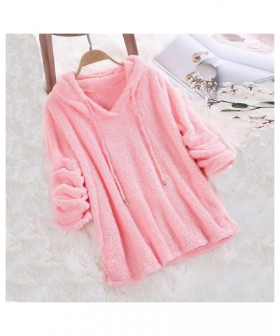 Women's Winter Coats Fashion Plush Pocket Long Sleeve Warm Coats Hooded Plush winter Coat For Women 2023 B-pink $11.34 Jackets