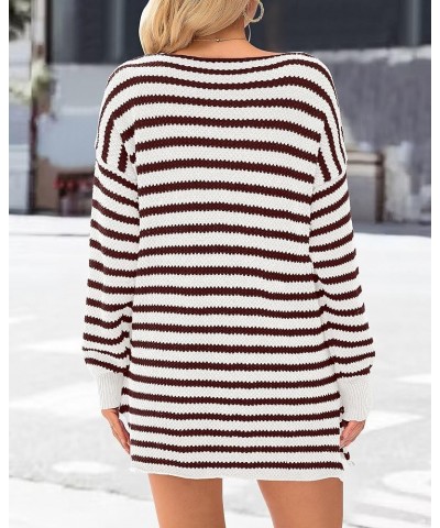 Women's 2024 Fall Winter Oversized Long Sleeve Striped Sweater Casual Crewneck Side Split Pullover Knit Tops Striped Dark Win...