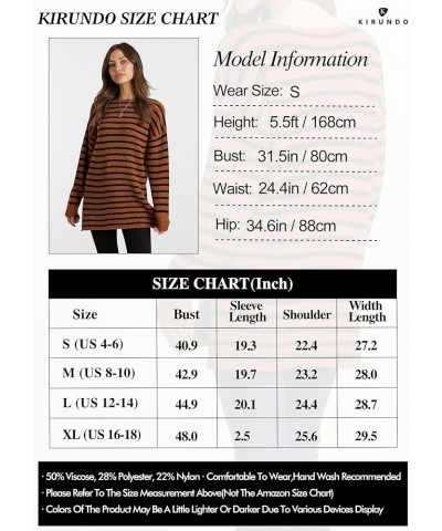 Women's 2024 Fall Winter Oversized Long Sleeve Striped Sweater Casual Crewneck Side Split Pullover Knit Tops Striped Dark Win...