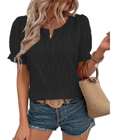 Womens Fashion Tops Cute Puff Sleeve Blouses for Women Dressy Casual Spring Summer Clothes Outfits for 2024 Black $12.32 Blouses