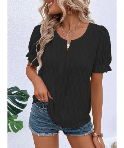 Womens Fashion Tops Cute Puff Sleeve Blouses for Women Dressy Casual Spring Summer Clothes Outfits for 2024 Black $12.32 Blouses