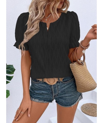 Womens Fashion Tops Cute Puff Sleeve Blouses for Women Dressy Casual Spring Summer Clothes Outfits for 2024 Black $12.32 Blouses