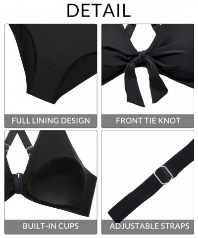 Women Plus Size Two Piece Swimsuits High Waisted Bikini Set Tie Knot Bathing Suits Tummy Control Swimwear Black $15.12 Swimsuits