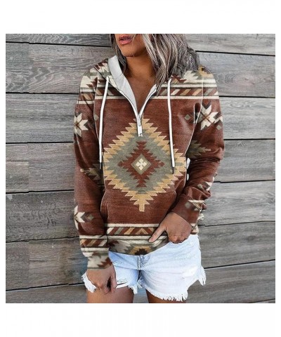 Women's Aztec Hoodies Western Pullovers Tops Button Hooded Neck Sweatshirt Ethnic Style Long Sleeve T Shirts B-red-brown $13....