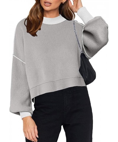 Womens 2023 Fall Sweaters Trendy Long Sleeve Knitted Tops Side Slit Crew Neck Oversized Cropped Sweaters Pullover Jumper Pure...