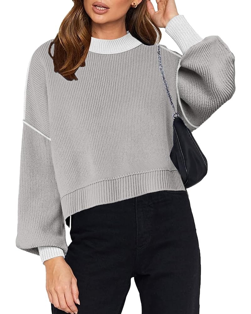 Womens 2023 Fall Sweaters Trendy Long Sleeve Knitted Tops Side Slit Crew Neck Oversized Cropped Sweaters Pullover Jumper Pure...