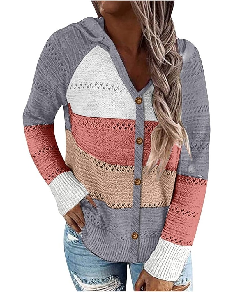 Women Striped Color Block Hoodies Lightweight Long Sleeve Rib Knit Sweater Drawstring Zip V Neck Outerwear Stretch Slim Top C...