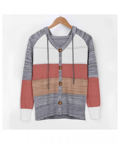 Women Striped Color Block Hoodies Lightweight Long Sleeve Rib Knit Sweater Drawstring Zip V Neck Outerwear Stretch Slim Top C...