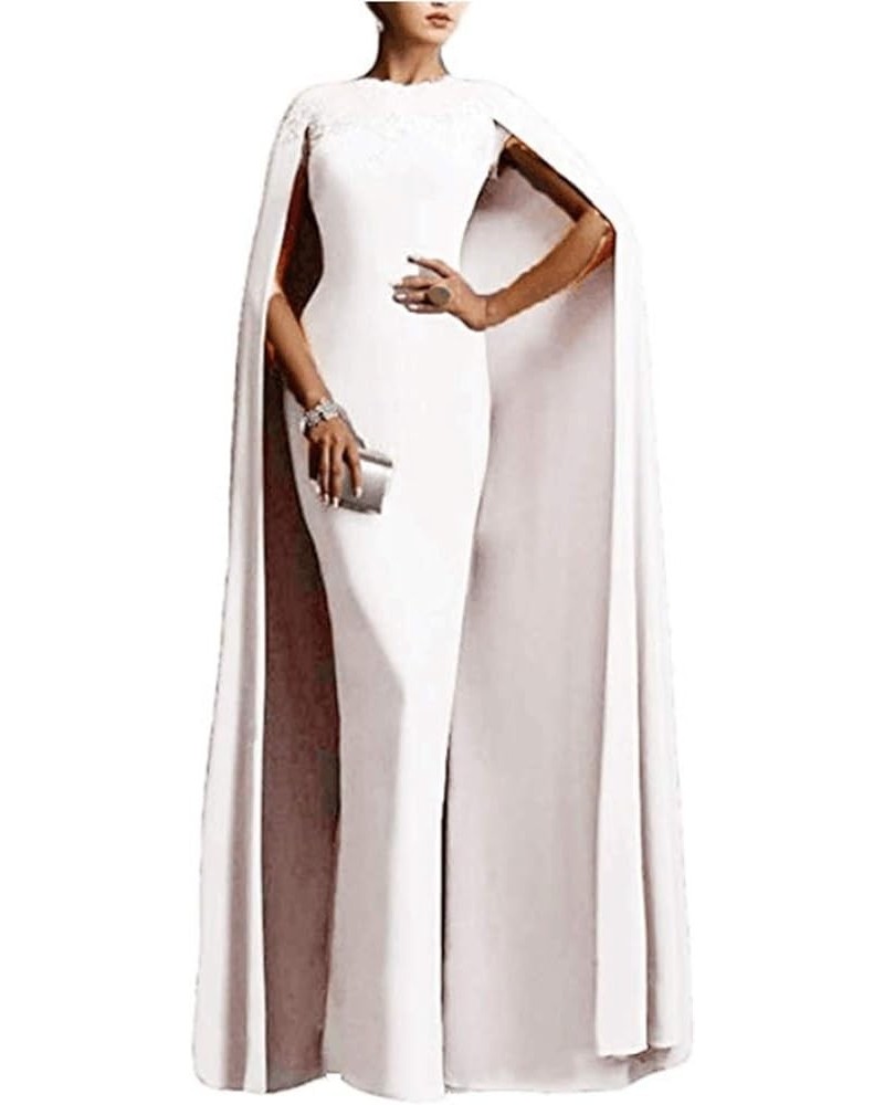 Women's Mermaid Long Formal Gown Prom Evening Dresses with Cape White $49.47 Dresses