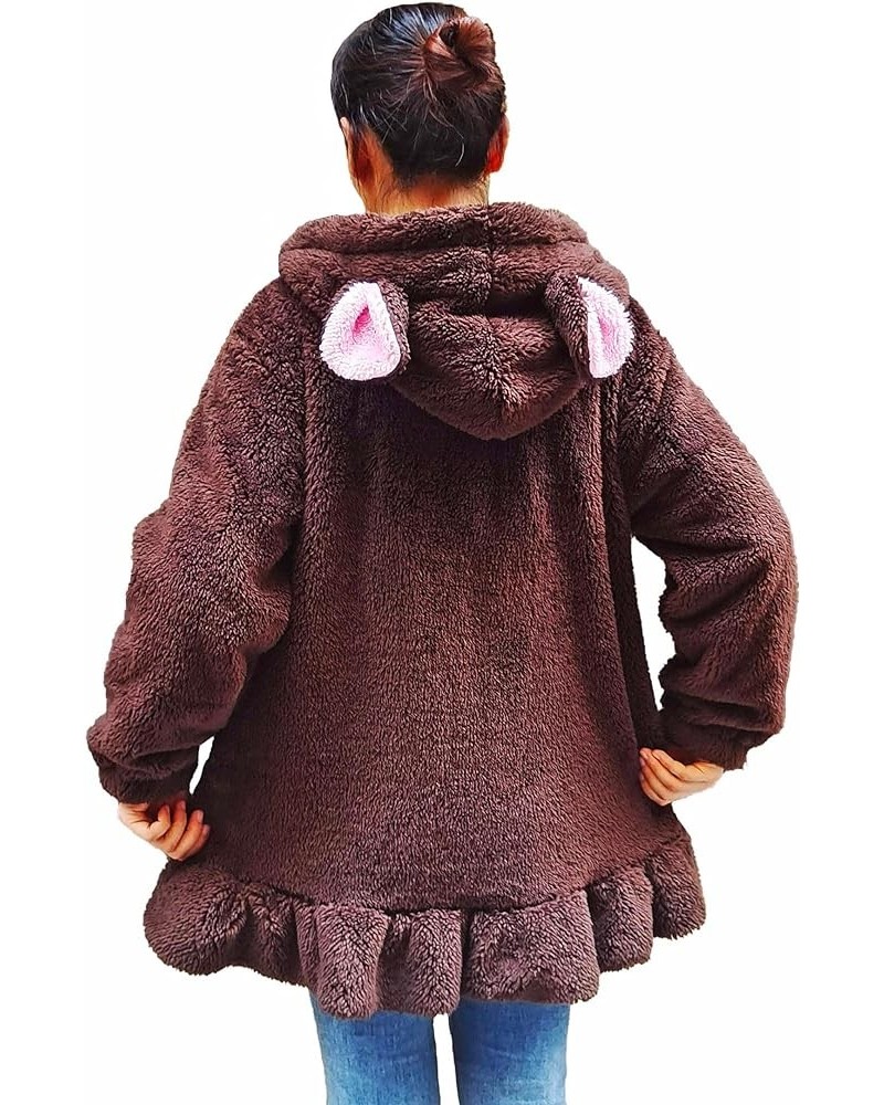 Warm Women Fluffy Bunny Or Bear Ear Dress Hoodie Tops Jacket Coat,Sweet Kawaii Hooded Sweatshirt Brown Bear&pink Ears $21.08 ...