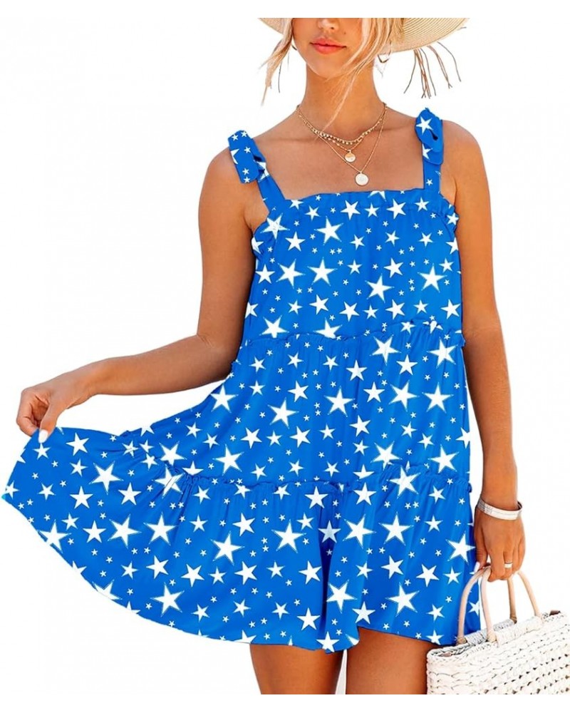 Womens Tie Shoulder Dress Summer Chiffon Cover Ups Flowy Patriotic Sundress Stars Blue $12.00 Swimsuits