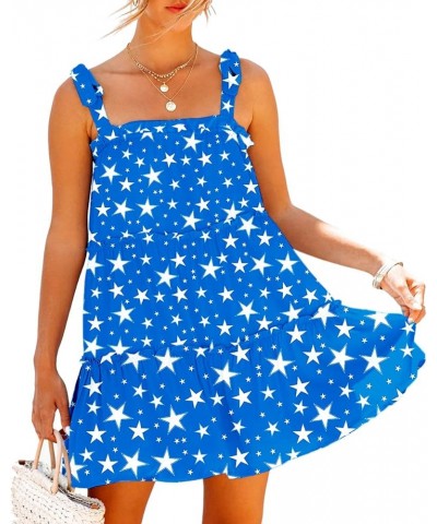 Womens Tie Shoulder Dress Summer Chiffon Cover Ups Flowy Patriotic Sundress Stars Blue $12.00 Swimsuits