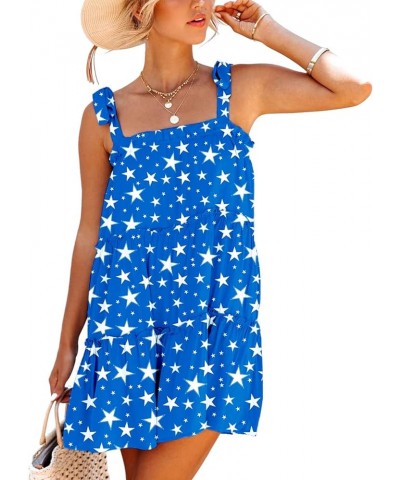 Womens Tie Shoulder Dress Summer Chiffon Cover Ups Flowy Patriotic Sundress Stars Blue $12.00 Swimsuits