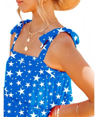 Womens Tie Shoulder Dress Summer Chiffon Cover Ups Flowy Patriotic Sundress Stars Blue $12.00 Swimsuits