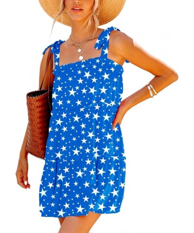 Womens Tie Shoulder Dress Summer Chiffon Cover Ups Flowy Patriotic Sundress Stars Blue $12.00 Swimsuits