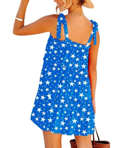 Womens Tie Shoulder Dress Summer Chiffon Cover Ups Flowy Patriotic Sundress Stars Blue $12.00 Swimsuits