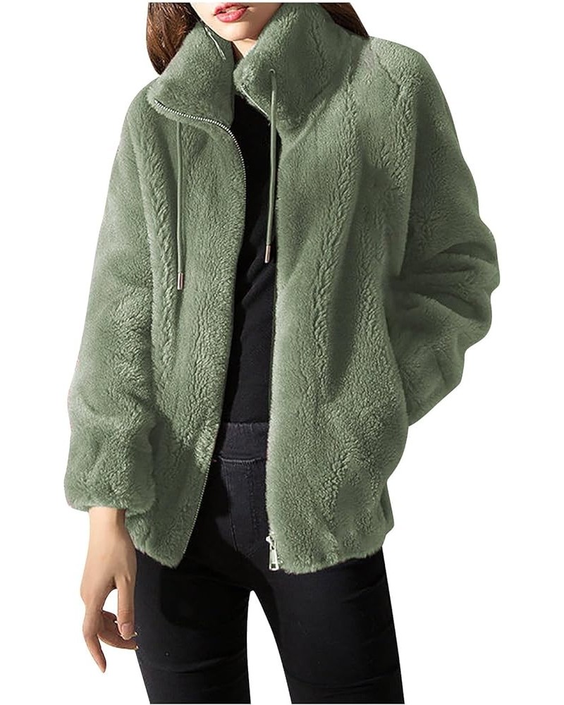 Plush Winter Jackets For Women Zipper Pockets Solid Warm Coats Long Sleeves Fleece Winter Cardigan Fashion Outwear Green $11....