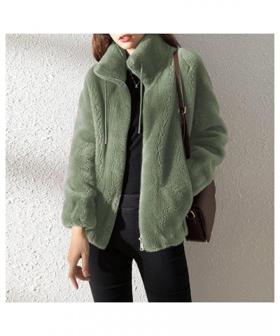 Plush Winter Jackets For Women Zipper Pockets Solid Warm Coats Long Sleeves Fleece Winter Cardigan Fashion Outwear Green $11....