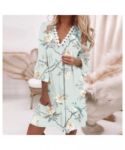 Dress for Women, Casual 3/4 Sleeve V Neck Floral Mini Dress 2023 Summer Vintage Spliced Loose Tunic Dresses 01-light Blue $10...