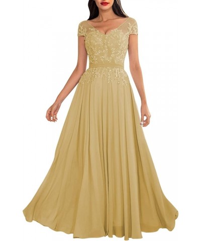 Beaded Mother of The Bride Dresses for Wedding with Sleeves Chiffon Lace Appliques Formal Evening Party Gowns Gold $33.75 Dre...