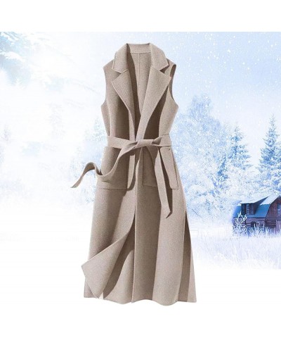 Women's Autumn And Winter Vest Woolen Solid Color Strap Personality Long Vest Jacket Women Winter Coat Wool Thick Khaki $4.38...