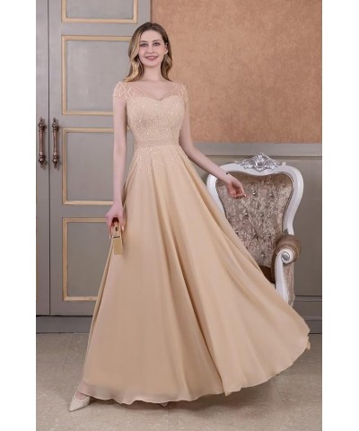 Beaded Mother of The Bride Dresses for Wedding with Sleeves Chiffon Lace Appliques Formal Evening Party Gowns Gold $33.75 Dre...