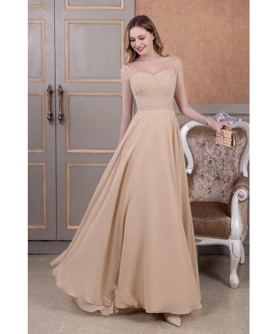 Beaded Mother of The Bride Dresses for Wedding with Sleeves Chiffon Lace Appliques Formal Evening Party Gowns Gold $33.75 Dre...