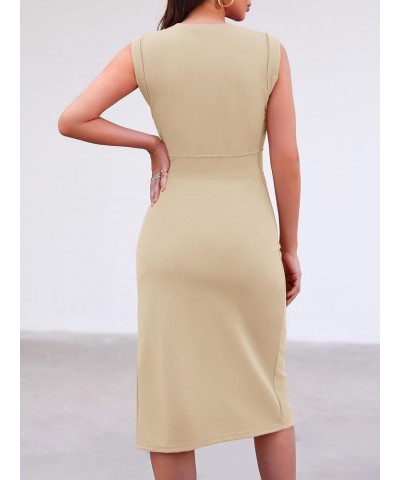 Women's Summer Casual Sleeveless Bodycon Midi Dress Crewneck Button Side Slit Cocktail Party Dress Apricot $15.18 Dresses