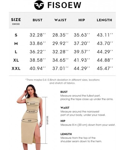 Women's Summer Casual Sleeveless Bodycon Midi Dress Crewneck Button Side Slit Cocktail Party Dress Apricot $15.18 Dresses