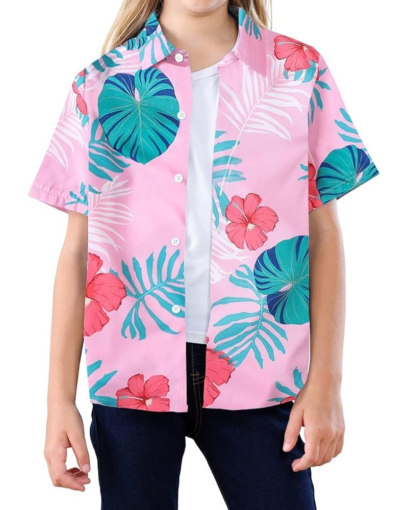 Girls & Womens Hawaiian Shirts Short Sleeve Summer Button Down Tropical Shirts, 2 Years - 2XL Youth Hawaiian Pink $9.54 Blouses