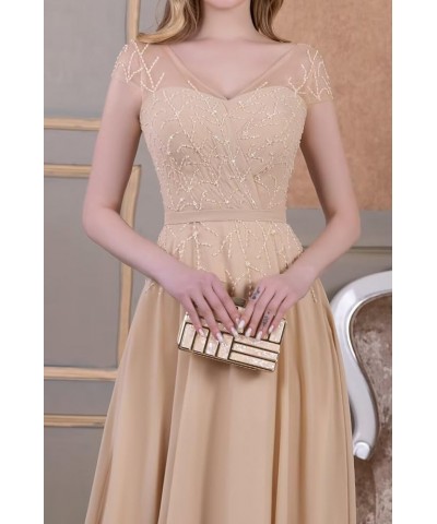 Beaded Mother of The Bride Dresses for Wedding with Sleeves Chiffon Lace Appliques Formal Evening Party Gowns Gold $33.75 Dre...