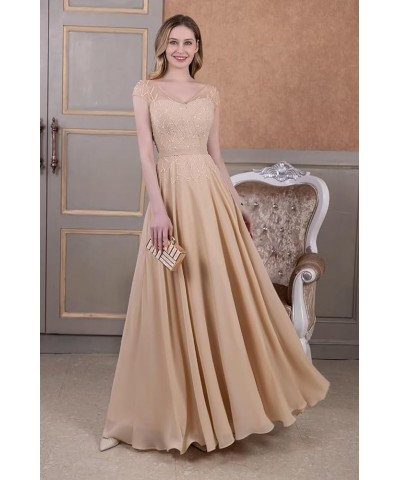 Beaded Mother of The Bride Dresses for Wedding with Sleeves Chiffon Lace Appliques Formal Evening Party Gowns Gold $33.75 Dre...