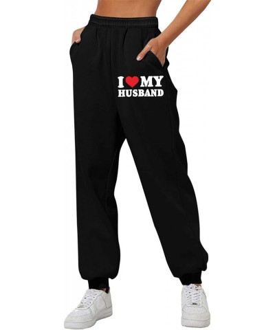 I Love My Boyfriend Sweatpants High Waist Elastic Straight Legs Plus Size Casual Sports Sweatshirt Pants Ca-black $14.55 Acti...