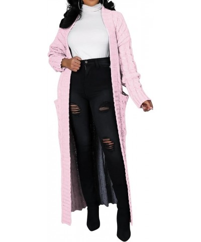 Womens Long Cardigan Sweater Open Front Long Sleeve Chunky Cable Knit Dual Extra Long Maxi Cardigan Jacket Coats Pink $19.94 ...