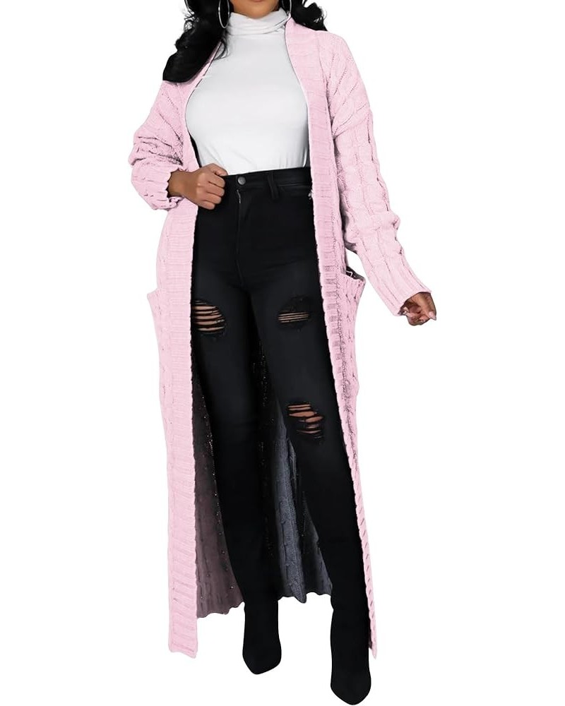 Womens Long Cardigan Sweater Open Front Long Sleeve Chunky Cable Knit Dual Extra Long Maxi Cardigan Jacket Coats Pink $19.94 ...