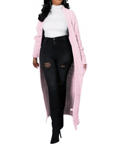 Womens Long Cardigan Sweater Open Front Long Sleeve Chunky Cable Knit Dual Extra Long Maxi Cardigan Jacket Coats Pink $19.94 ...