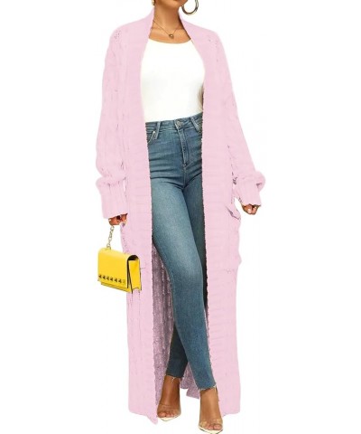 Womens Long Cardigan Sweater Open Front Long Sleeve Chunky Cable Knit Dual Extra Long Maxi Cardigan Jacket Coats Pink $19.94 ...