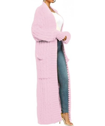 Womens Long Cardigan Sweater Open Front Long Sleeve Chunky Cable Knit Dual Extra Long Maxi Cardigan Jacket Coats Pink $19.94 ...